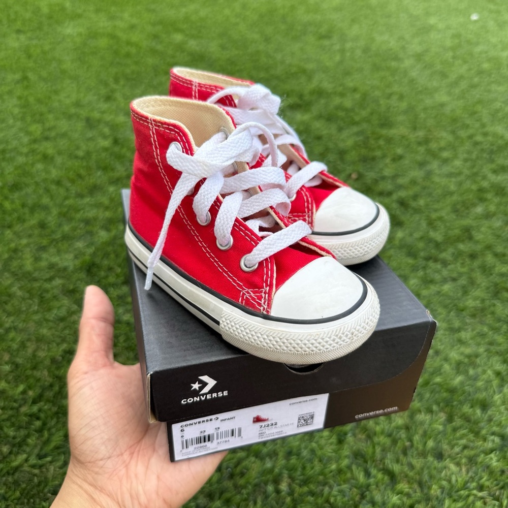 Converse Kids Red High-Top Canvas Sneakers with White Laces